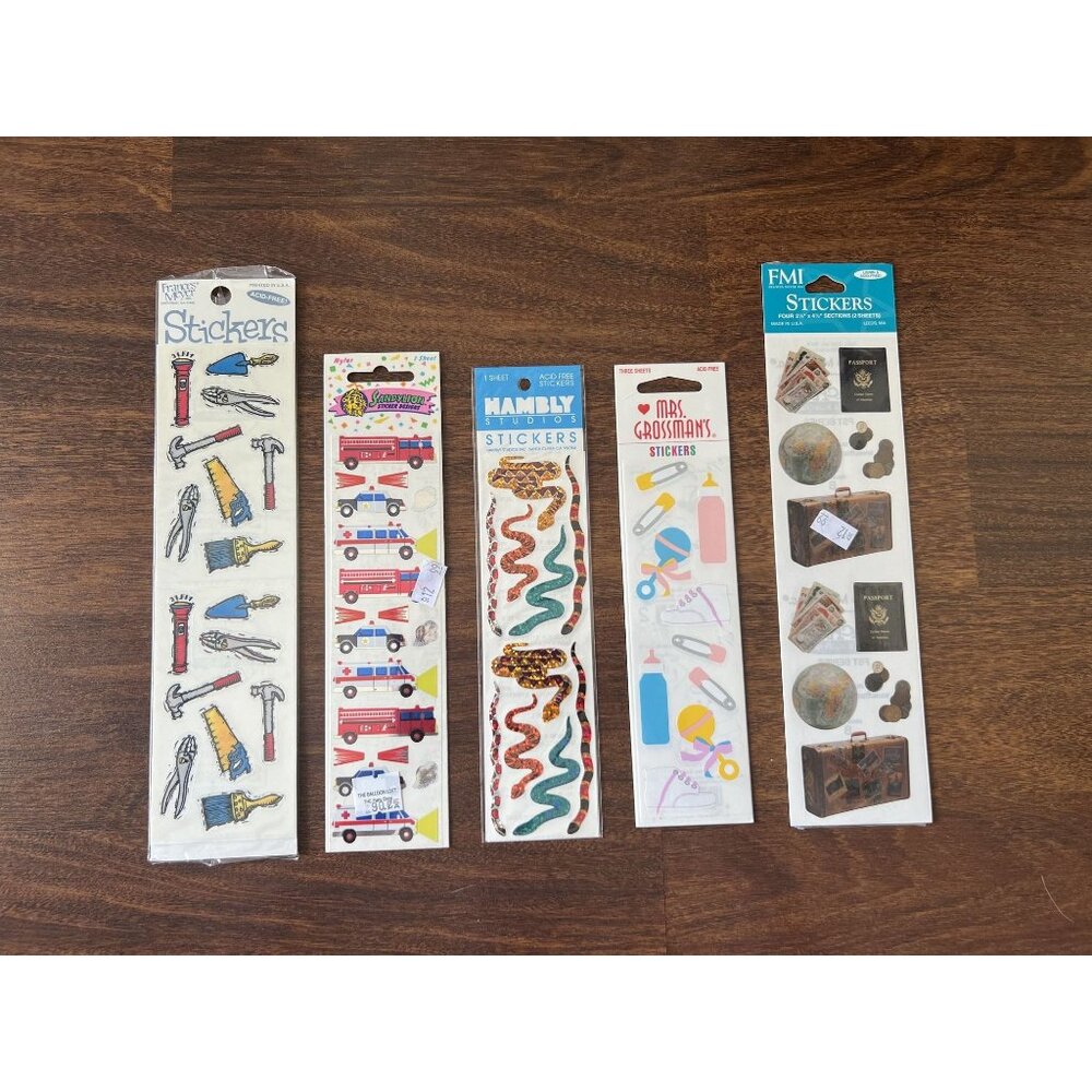 Lot of 5 Vintage Sticker Packs Sandylion Mrs Grossman’s Prismatic Travel 80s 90s